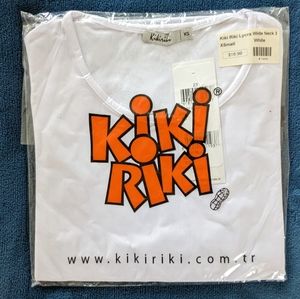 Kiki Riki white shell 3/4 sleeve tight stretchy fitted top shirt modest size XS